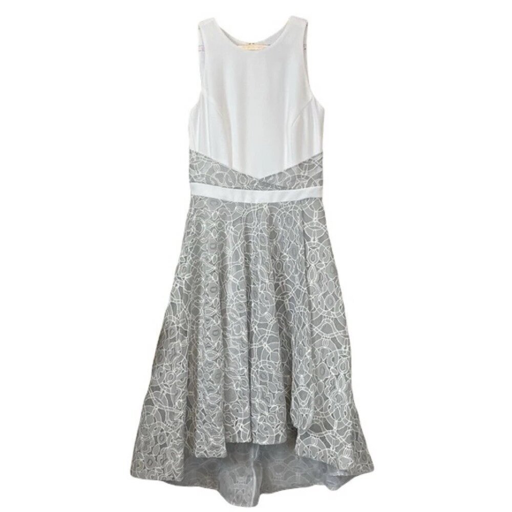 Nha Khanh Lace Sleeveless Bridal Cocktail Dress Light Gray Ivory White Size 2